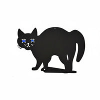 Hollow Cat Silhouette Yard Stake Outdoor Garden Iron Decoration Weather-resistant Black Coating Glowing Eyes Suitable for Halloween Lawn Porch Backyard Display