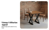 Retro Design Industrial Dining Set Wrought Iron Frame Wood Top Table with Metal Chairs Commercial Grade Metal Base Dining Table Long-Lasting Construction for Cafe Owners, Homeowners, Bar, Eatery, Hotel, Kitchen