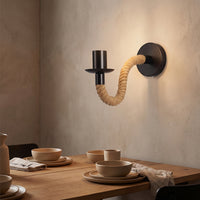 Wall Sconce with Rope Vintage Rustic Wall Light Black Metal Rope Lamp for Hallway, Cafe, Bar