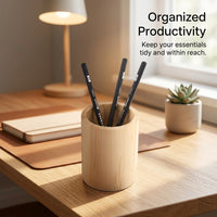 Desk Organizer for Office Home, Pencil Holder for Wooden Stationery Carved Pine Wood Square Pen Storage, Polished Finish