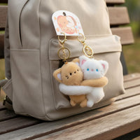 Hugging Animals Keychain Cute Design Soft Toy Animal Keychain Metal Clasp Personal Accessory for Girls, Students