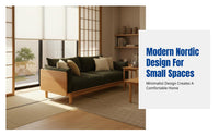 Nordic Solid Wood Sofa, Modern Minimalist Fabric Couch, Living Room Set, Walnut Wood, Removable Cover
