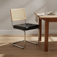 Woven Backrest Rattan Dining Chair Retro Design Vintage Dining Chair Sturdy Home Furniture