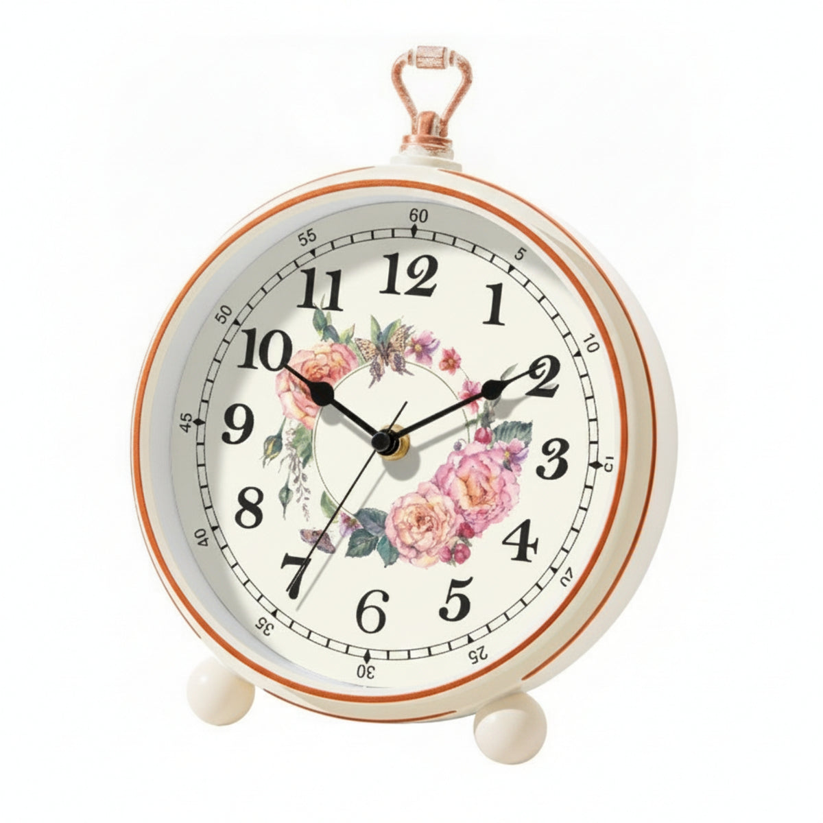 Vintage Analog Clock White Dial Desktop Alarm Clock Carry Handle