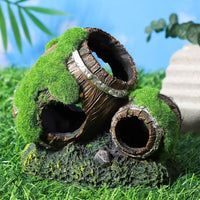 Resin Barrel Hideout for Fish Tank Aquarium Decoration, Mossy Submarine Style