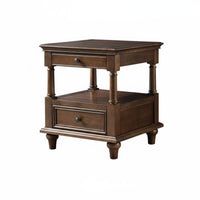 Hardwood Wood double-level Square Stand USA-inspired Country design Side Table Walnut Color Household Furniture Multipurpose Use for Apartment Dwellers, Interior Decorators, Living Room, Bedroom, Entryway, Office