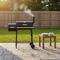twinBarrel Barbecue Grill Front Thermometer Wheeled Barbecue Grill Black Metal Outdoor Cooking