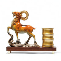 Pen Holder Matte Professional Scratch-resistant Pencil Holder Heavy-duty Rust-resistant Fade-resistant Desk Organizer Featuring Ribbed Banded Form and Horned Animal Sculpture Suitable for Bookshelf Study Reception Area