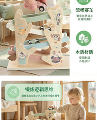 Wooden 4-Track Inertia Glider Car Toy for Toddlers