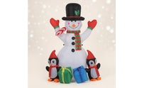 Outdoor Inflatable Snowman with Penguins Festive Snowman with Top Hat Easy Inflation Yard Decoration Oversized for Families, Garden, Lawn