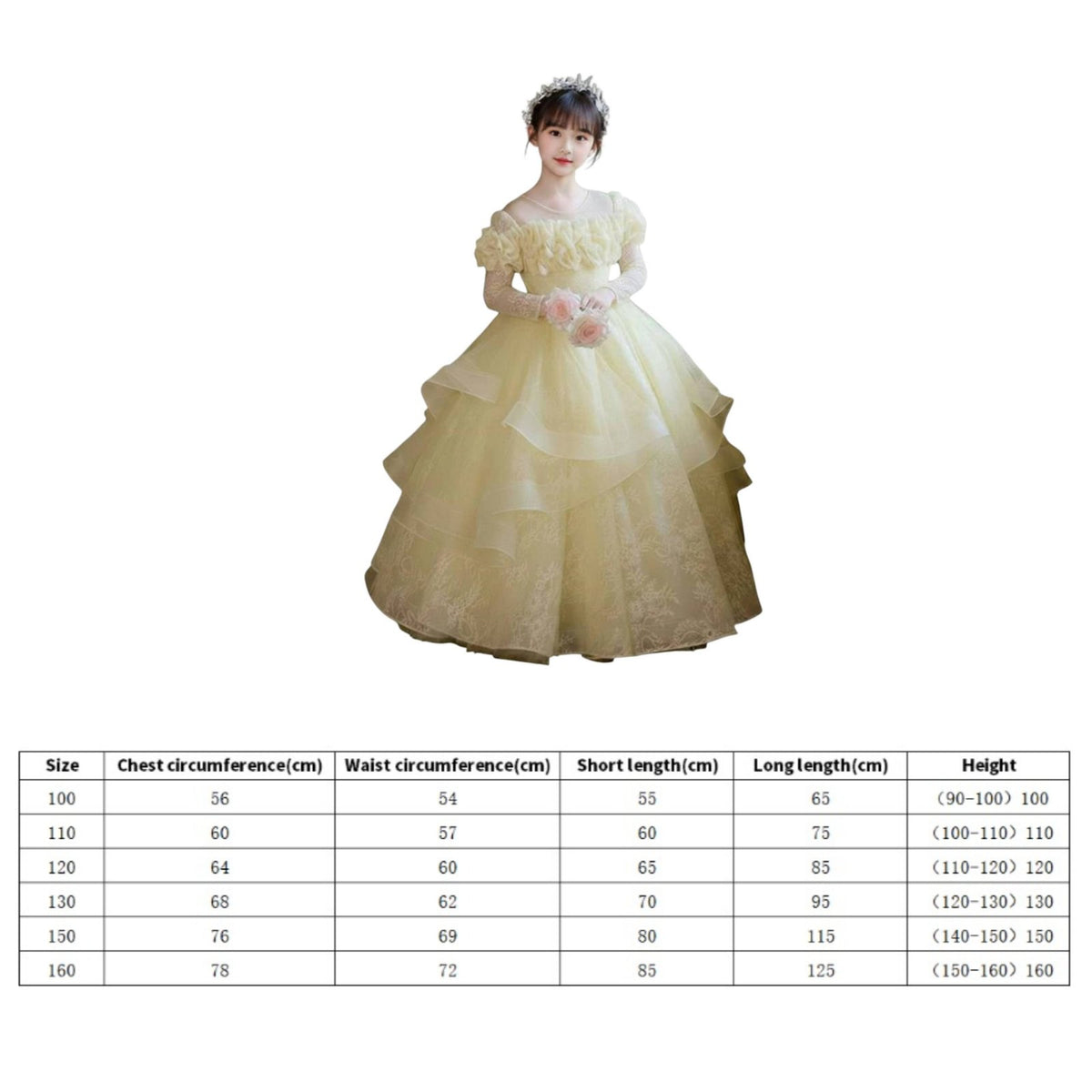 Long Sleeve Princess Dress Puffy Skirt Flower Girl Formal Dress for Wedding