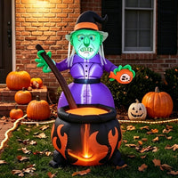 Built-in LEDs Halloween Inflatable Witch and Pot Spooky Witch and Pot Inflatable Giant Yard Decoration Scary for Garden
