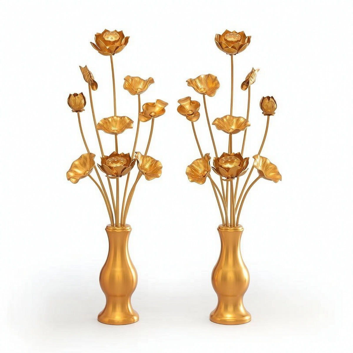 Artificial Lotus Flowers with Vase Gilded Decor Long-Lasting for Altar