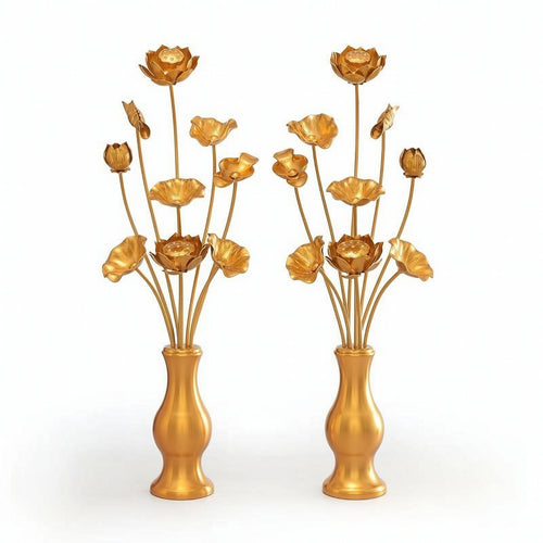 Artificial Lotus Flowers with Vase Gilded Decor Long-Lasting for Altar