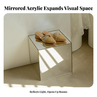 Mirrored Cube Table Geometric Design Mirrored Pedestal Luxurious Look for Adults