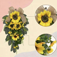 Sun Blossom Teardrop Swag Lifelike Sunflowers Artificial Teardrop Wreath