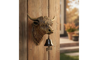 Scottish Cattle Welcome Bell Metal Welcome Bell with Bovine Head Outdoor Antique Bronze Door Chime for Entryway