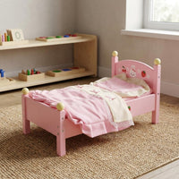 Wooden Doll Bed Decorative Pretend Play Bed Small Furniture Sturdy Eco-Friendly for Children