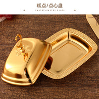 European Creative Covered Snack Plate Classic Light Luxury Pastry Tray Metal
