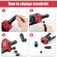 Manual Rivet Gun, Hand Riveter, Dual Handle, Durable and Effort-Saving, Hardware Tool