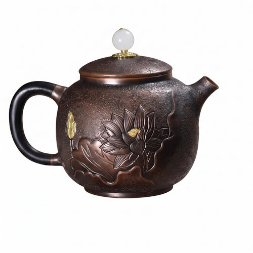 Carved Teapot Distressed Finish Copper Teapot drop Pour Tableware