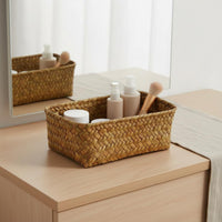 Rectangular Straw Basket Natural Tan Household Organizer Tabletop