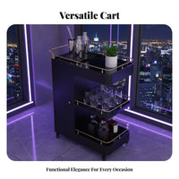 Food Service Trolley Heavy Duty Rolling Bar Cart with Cabinet Omni-Directional Rotating Wheels 3-Shelf Service Cart for Restaurant Hotel, Dining Room