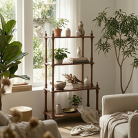 Wooden Shelf with Four Tiers Stable Multi-Tier Shelf Narrow for Flower Shop