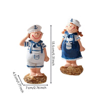 2 Pieces Sailor Figurine Hand-Painted Nautical Figurine Textured Base