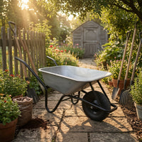 Wheelbarrow with Metal Tub Rubber Wheelbarrow Easy to Steer for Landscapers