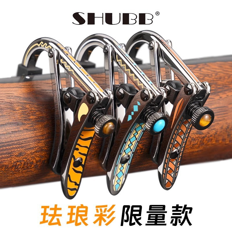 SHUBB Capo C1z/C1d for Folk Guitar, Enamel Amber, Brass