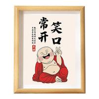 中式笑口常开摆件情绪系摆台桌面装饰画弥勒佛字画相框画温馨挂画