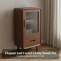 TV Stand and Coffee Table Set New Chinese Design Solid Wood Media Console Recessed Handles Walnut Color Living Room Set for Homeowners, Bedroom