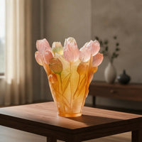 Lily Vase Amber-Gold Art Glass Vase Decorative for Shelf Display
