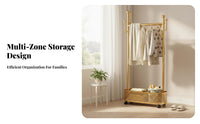 Rolling Clothes Rack with Storage Basket Cream Aesthetic for Cloakroom