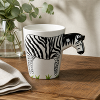 3D Animal Handle Ceramic Coffee Mug, Novelty Zebra Deer Elephant Gorilla Gift Cup