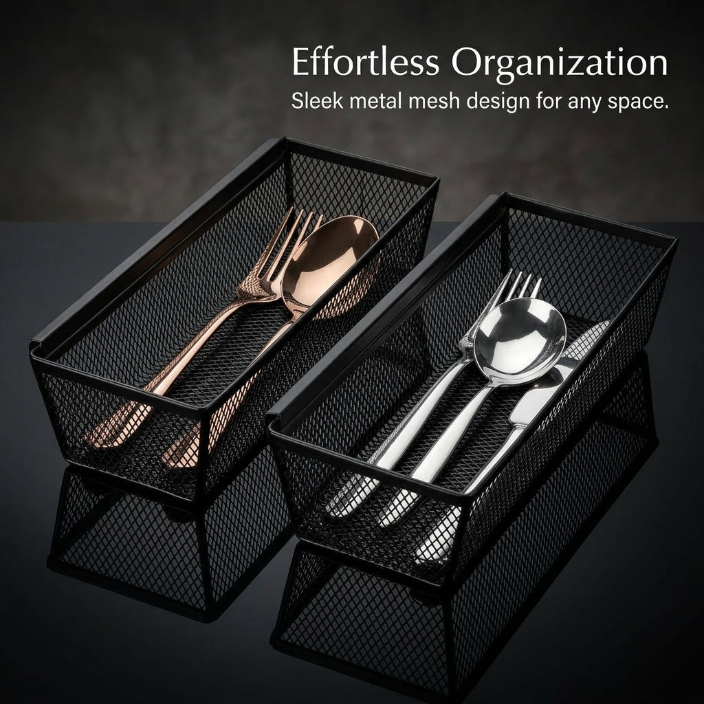 Desk Organiser with Metal Mesh Storage Baskets for Office and Students, Wire Pen Holder Set with Multiple Compartments