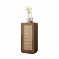 Rattan Door Bedside Cabinet Minimalist Design Nightstand Wide Top Surface