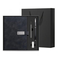 Metal Clasp A5 Notebook Gift Set Stitched Border Leather-Look Notebook Set