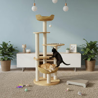 Solid Wood Construction Feline Tree with Space Capsule Sturdy & Stable Wooden Feline Climbing Frame Easy Assembly Pet Furniture for Cats, Kittens, Indoor