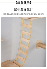 Wooden Wall-Mounted Cat Climbing Shelf with Cat House and Scratching Post