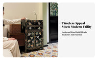 Tibetan Painted Chest Antique Finish Bedside Cabinet Ornate features sturdy Construction for Homeowners, Bedroom, Entryway