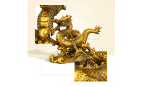 Dragon Sculpture Copper Dragon Statue Gold-Toned Ornament for Collectors