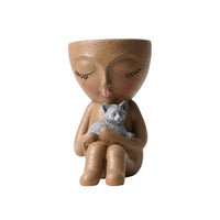 Child Figure Planter Compact Seated Figure Planter Artisanal-Look for Patio