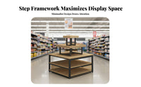 Long-Lasting Construction Tiered Island Display Stable Steel Frame Multi-Level Merchandise Table Wear-Resistant Surface Retail Gondola Shelving Unit Versatile for Shopkeepers, Small Business Owners, Supermarkets, Shopping Malls, Trade Exhibit S