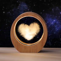 3D Internal Engraved Crystal Night Light with Wooden Base