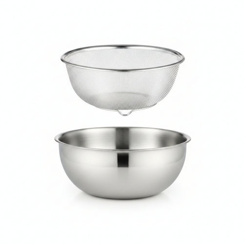 2 Pieces Colander with Mixing Bowl Polished Draining Basket Food-Grade