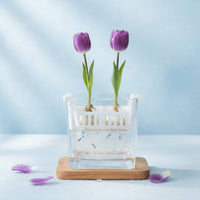 Water-Culture Bulb Flower Planter Clear Design Clear Glass Bulb Forcing Vase Preserves Roots Planter with Bulb Holder Basket for Windowsill