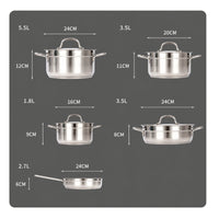 9 Pieces Stainless Steel Cookware Set Composite Bottom Cookware Set with Glass Lids Pots and Pans Polished Frying Pan