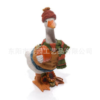 跨境新品 Autumn Pumpkin Duck Ornament 秋日南瓜鸭子树脂工艺品